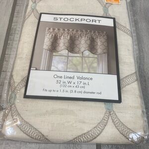 One Lined Valance in Beige with Light Blue Accents-Set of 2